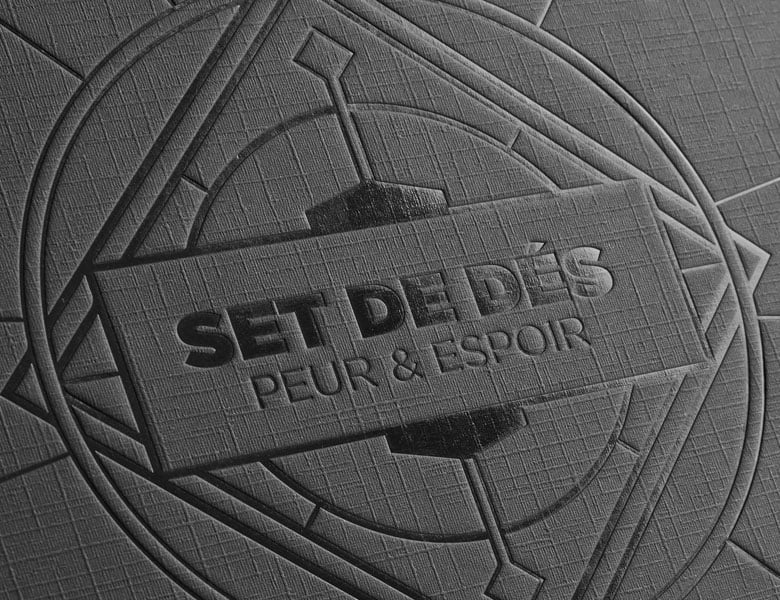 Recessed debossing detail on custom rigid box packaging