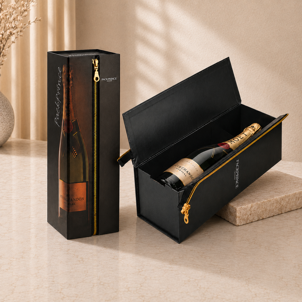 Zippered collapsible wine box